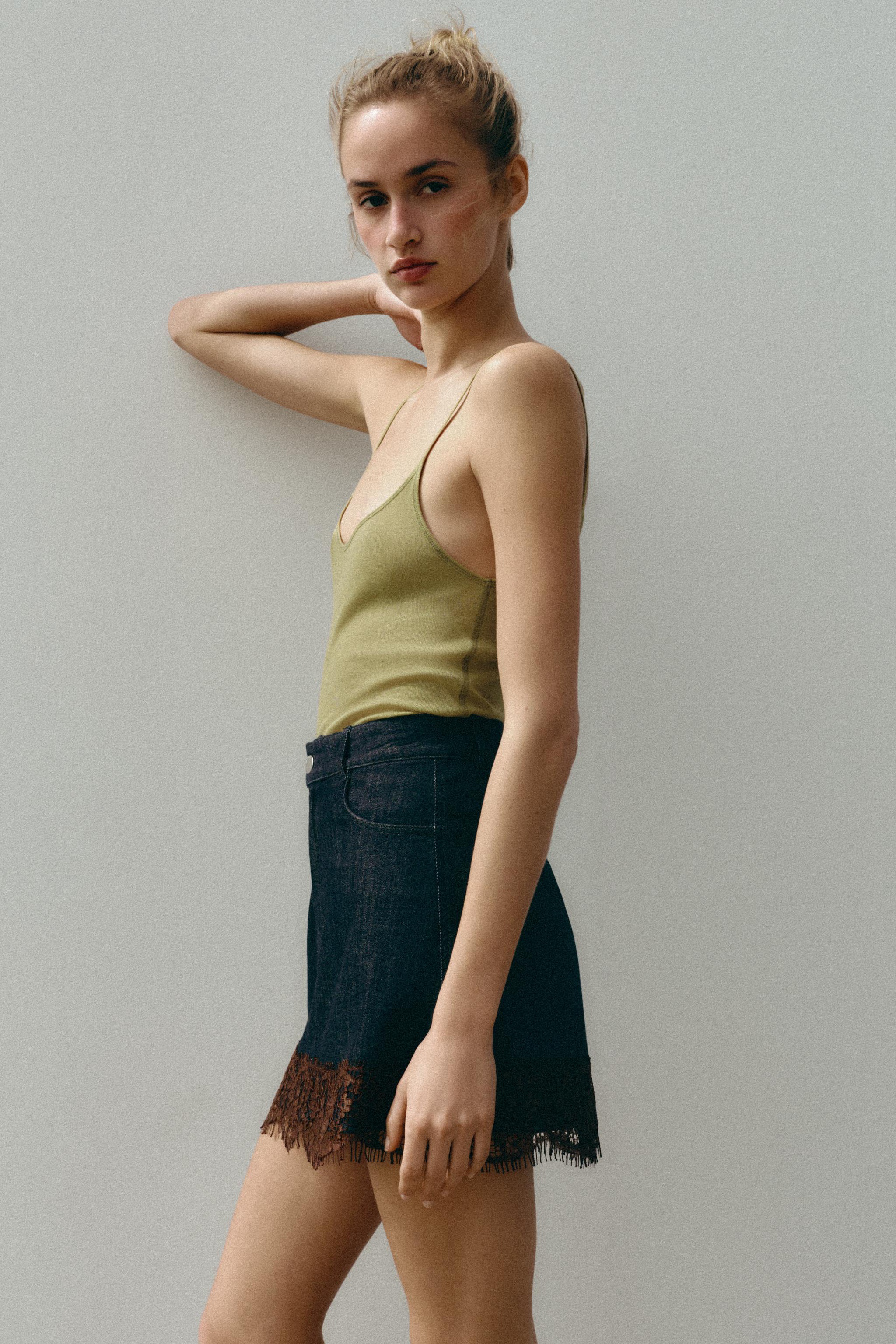 JUPE-PANTALON Z1975 EN JEAN ET DENTELLE